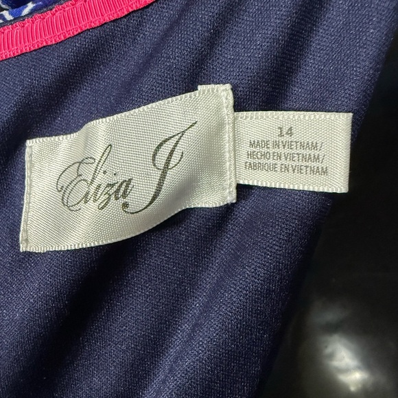 Eliza J Navy Blue Pink Bottom Floral Short Sleeve‎ Mod Retro Shift Dress sz:14 - Picture 3 of 6